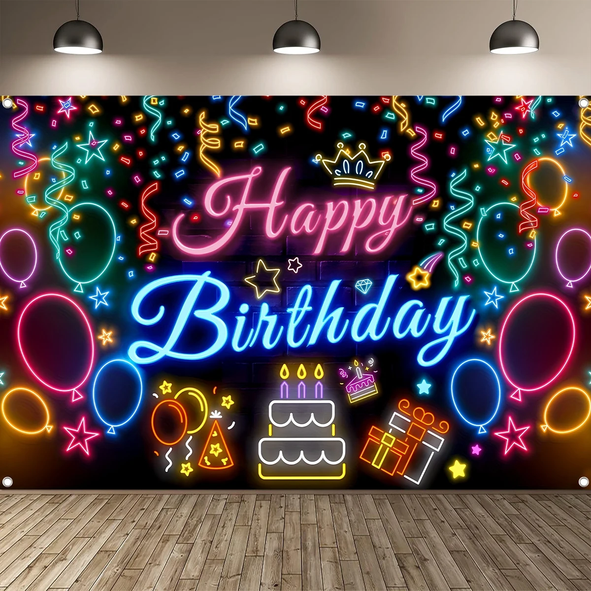 Glow Happy Birthday Hintergrund Banner Geburtstag Party Dekoration Kinder Glow Party Supplies Happy Birthday Hintergrund