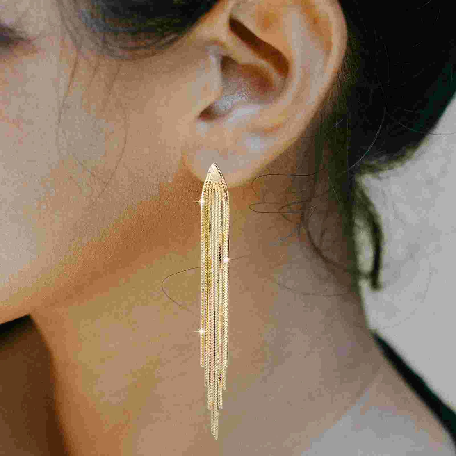 2 Pairs Ear Clip Drop Earrings Linear Silver for Women Alloy Wedding Jewelry Miss Tassel Formal