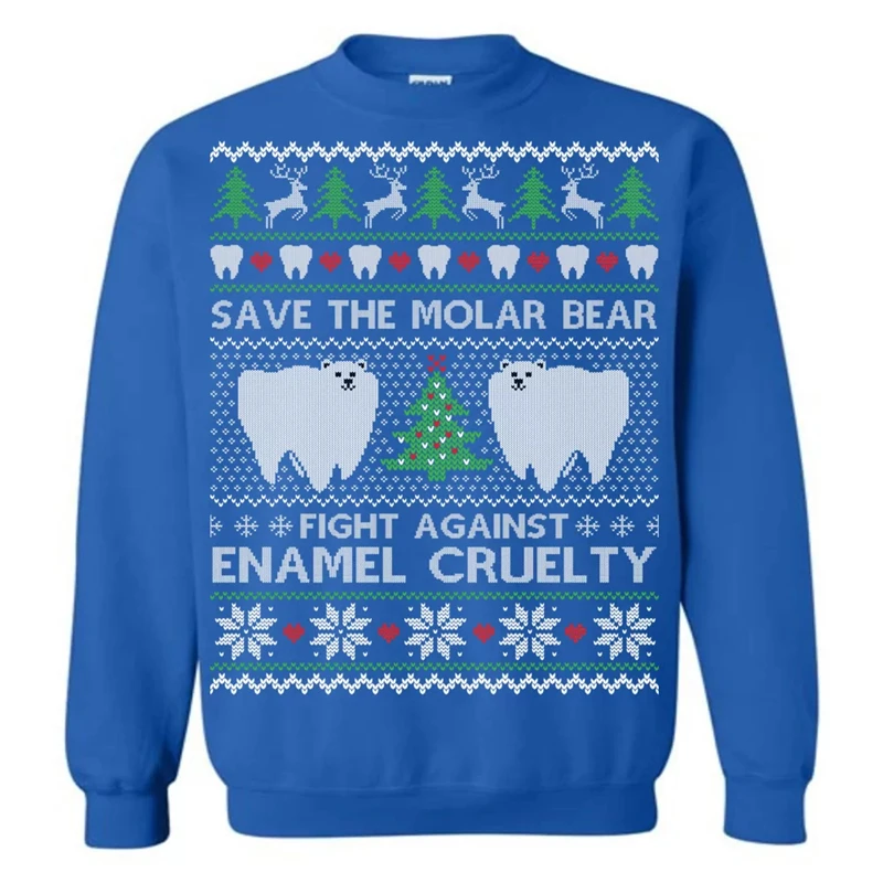 Funny Molar Bear Ugly Christmas Sweater Fight Against Enamel Cruelty Men Women 3D Printed Sweatshirt Loose Streetwear Pullovers