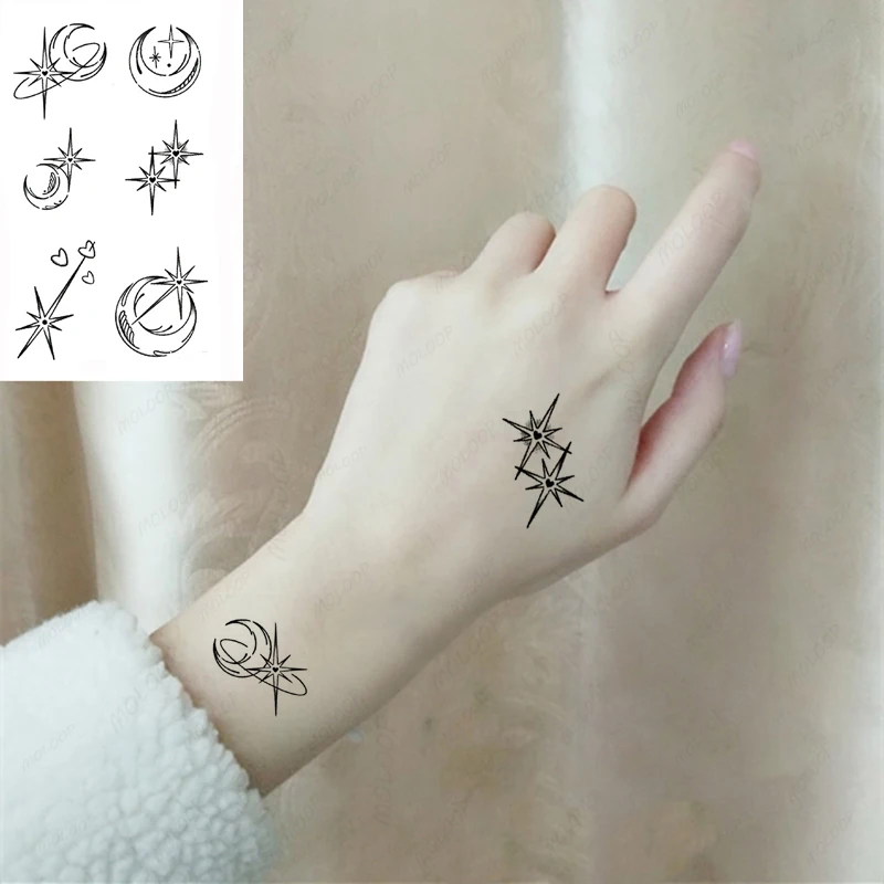 Tattoo Stickers Cute Moon Star Planet Love Heart Element Fake Tatto for Women Men Waterproof Temporary Party Hand Body Art