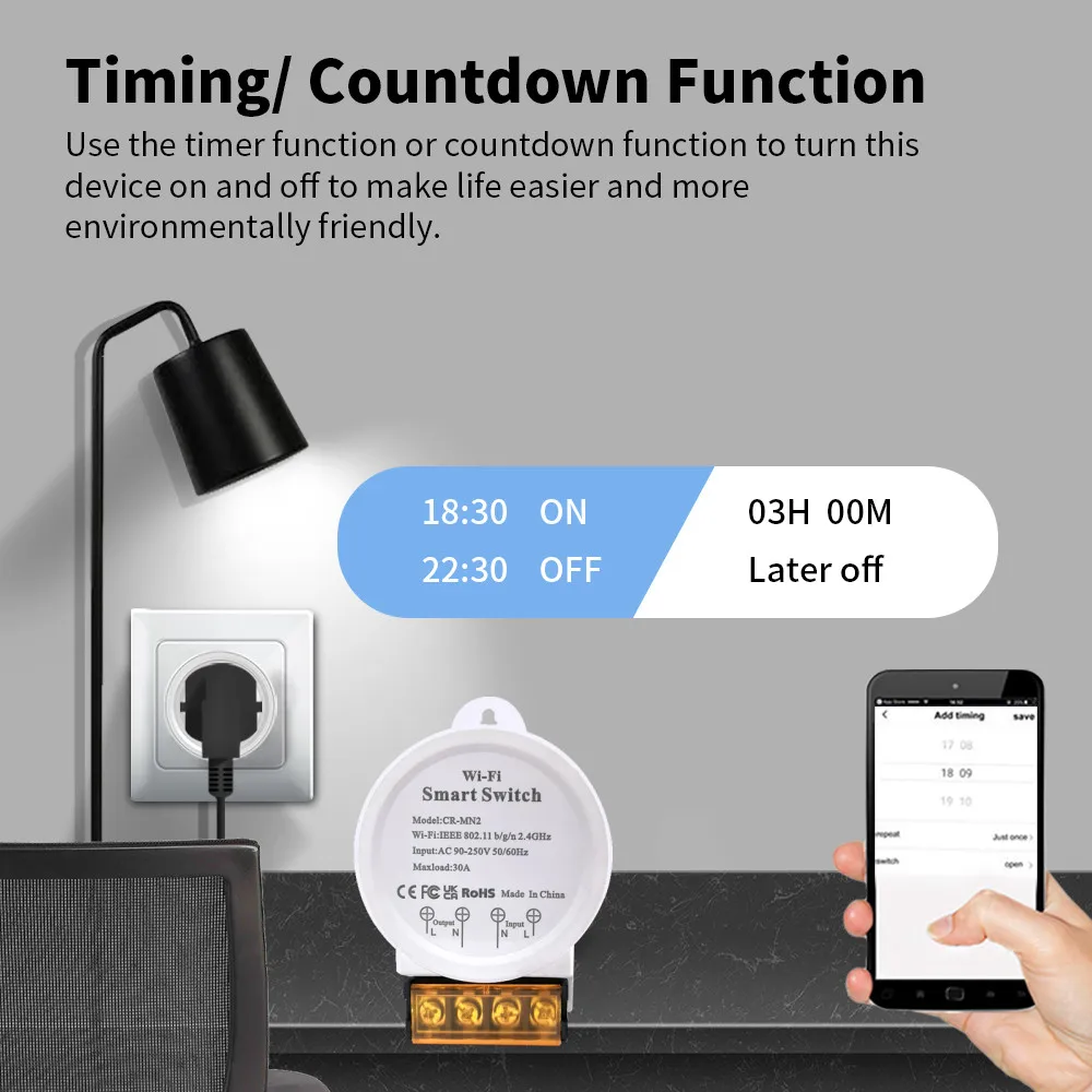 Cerhot  30A Tuya WiFi Smart Switch Power Monitor Switch WiFi Control AC 90-250V Works With Alexa Google Assistant Voice Control