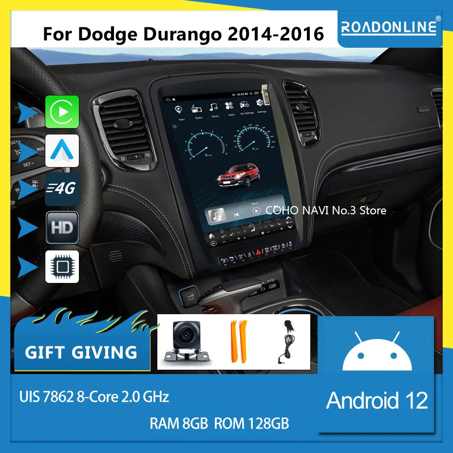 

For Dodge Durango 2014-2016 Android12 1080*1920 Resolution UIS7862 Octa-core 8+128gb Car Navigation CarPlay Car Radio Multimedia