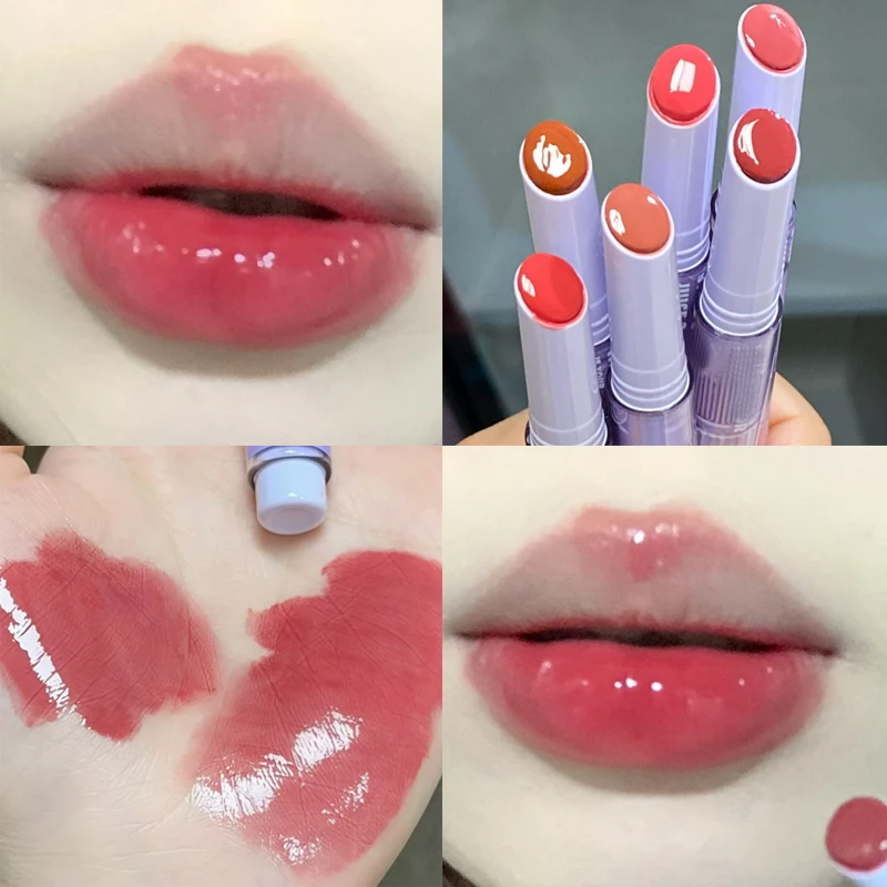 Moisturizing Crystal Lipstick Pen Clear Cherry Red Mirror Glossy Lip Glaze Waterproof Non-sticky Solid Lip Gloss Makeup Cosmetic