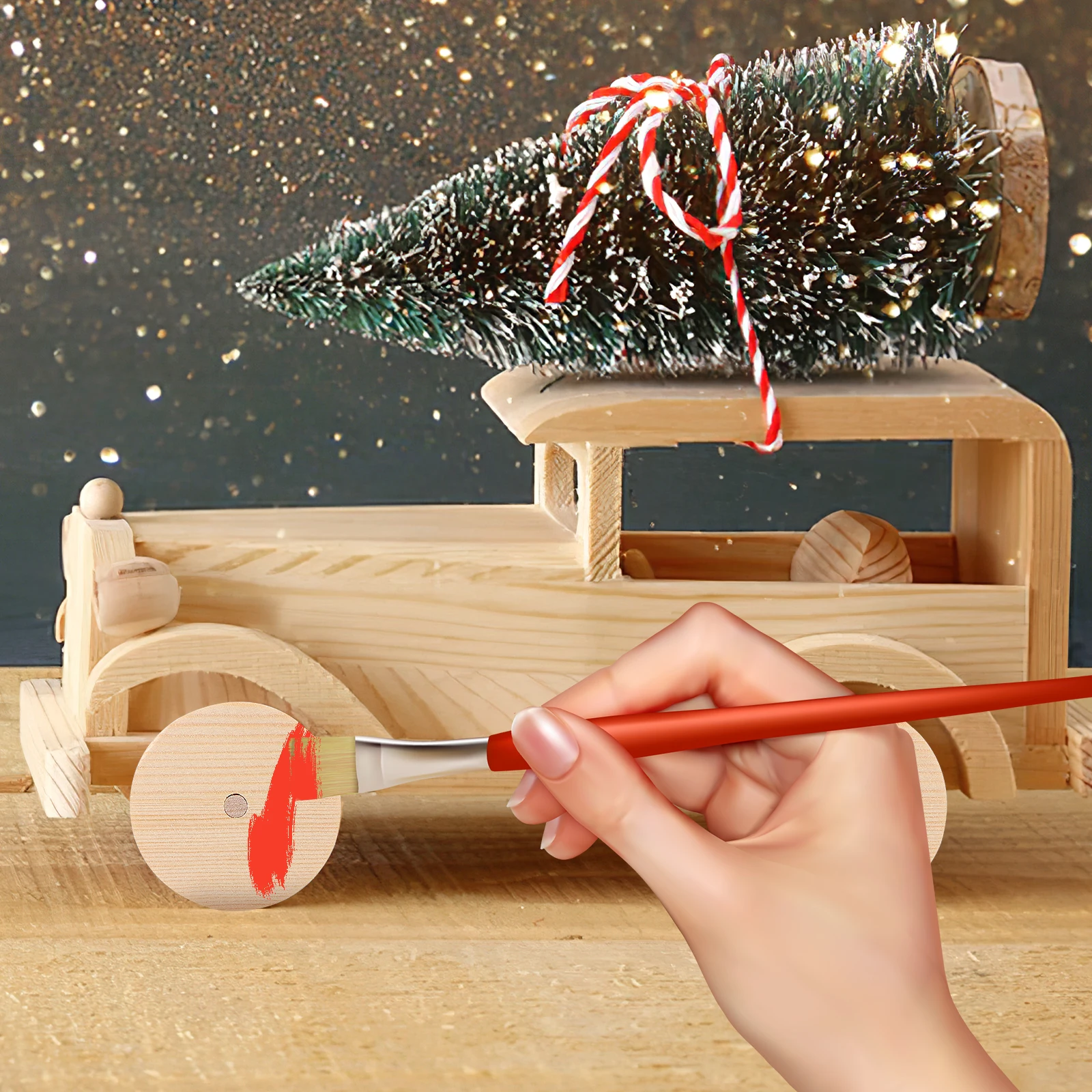 

28 35 45mm 10Pcs Unpainted Wooden Wheels Sticks Craft Kit Car Accessories Blank Model Toy Family Gift Party for Crafts