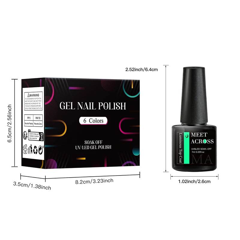 พบกับข้าม 6 ชิ้นอเนกประสงค์เจลเล็บชุดฐานเจล Top Coat Glow in Dark Top Coat เล็บเจล Remover Kit เจลที่มีสีสัน