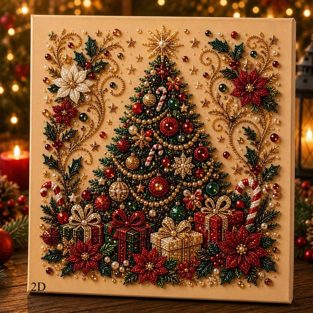 2D/Flat Printing Christmas Pearl Painting Set Pearl Rhinestone Christmas Bell Reindeer Socks Tree Pattern Canvas Decoration 2026 view 4