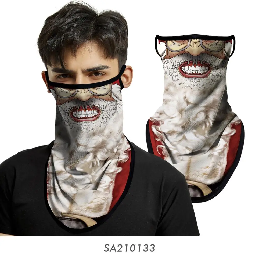 Motorcycle Christmas Face Shield Santa Claus Print Seamless Earhook Sports Scarf Neck Tube Face Hiking Scarves Riding Face Masks