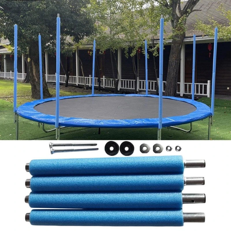 Y1UB Trampolines Poles with Foams Sleeve AntiCollision 4 Sections Trampolines Replacement Poles Enclosures Poles Easy to Use