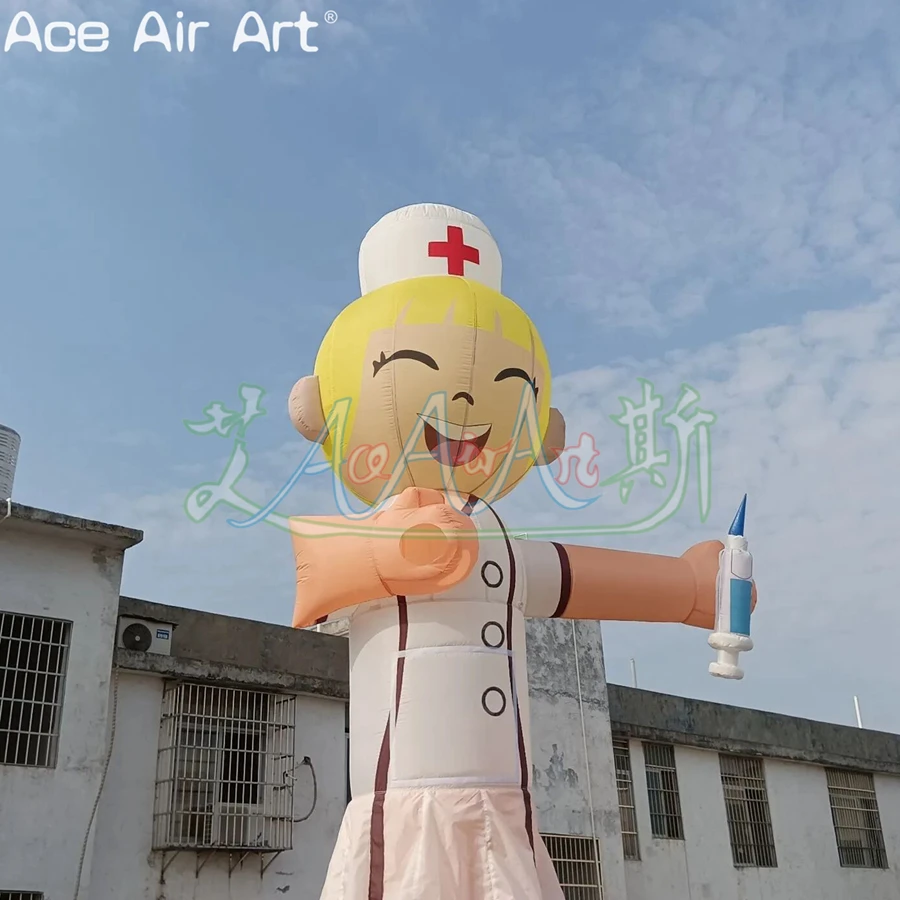 3m H or Custom Inflatable Medical Man Cartoon Doctor Air Dancer Female Nurse Sky Dancer with Syringe for Events and Advertising