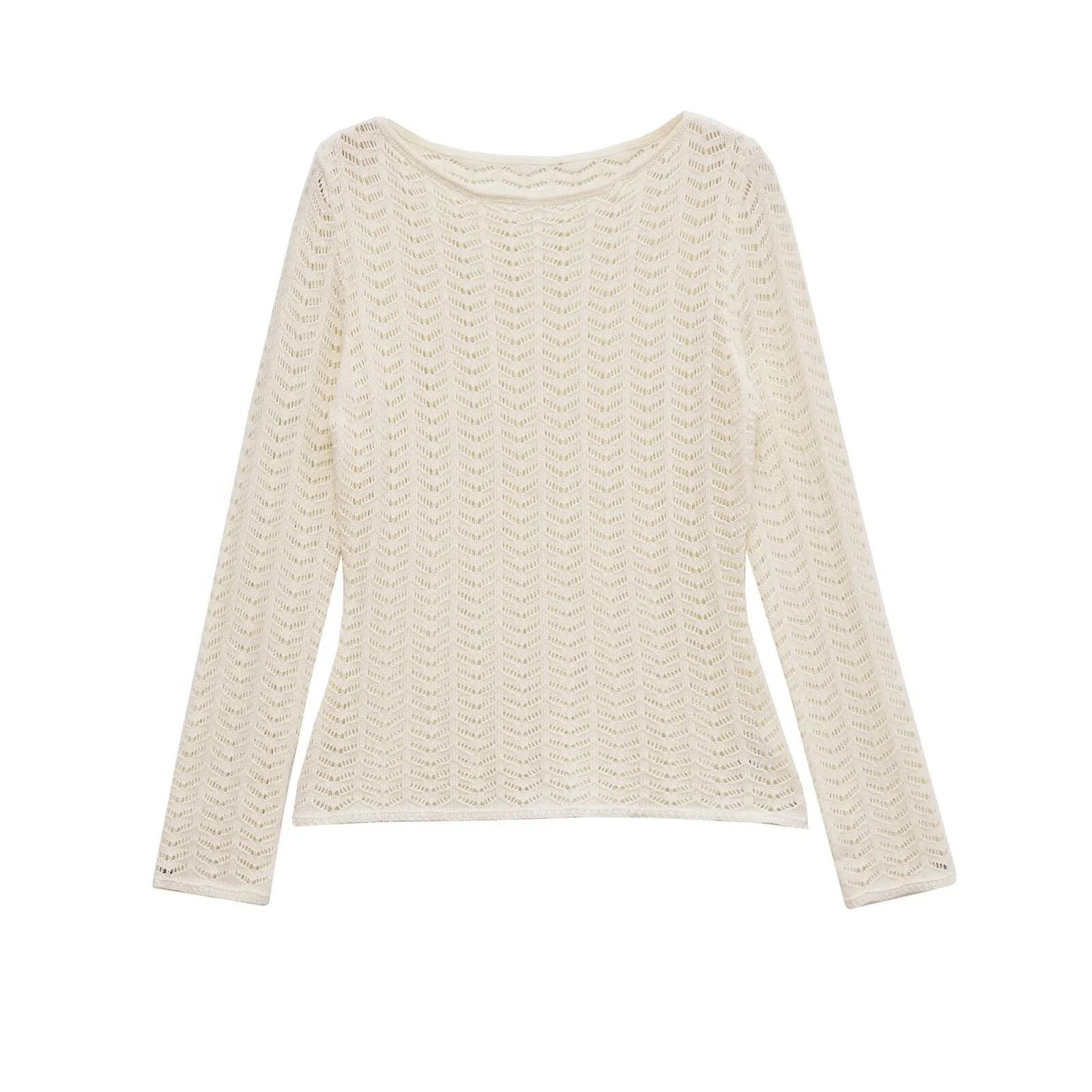 Atasan Rajut Wanita Lengan Panjang Model Longgar Berlubang Leher Bulat Gaya Sederhana Musim Gugur Tekstur Fashionable