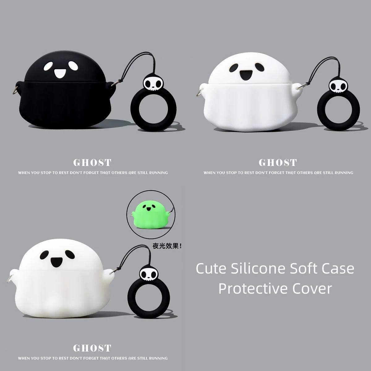 For QCY Crossky C30 Case Cute Ghost Silicone Soft Case QCY Crossky C30 Shockproof Shell Protective Cover