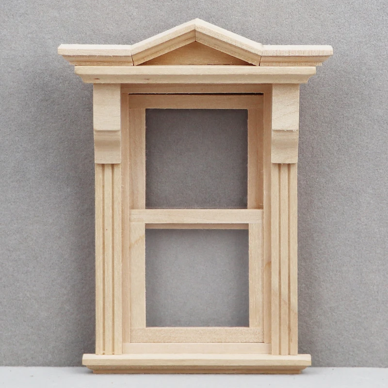 Doll House Miniature Wooden Door Window Pushing Up and Down Windows Model DIY Dolls House Furniture Scene Decor Toy Accessories