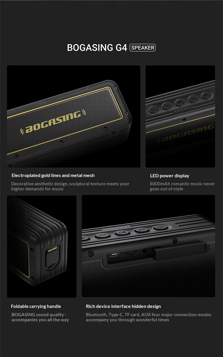 BOGASING G4 Bluetooth Speaker High-power Speakers Subwoofer Outdoor Waterproof Wireless Sound Audio Column Extended Bass