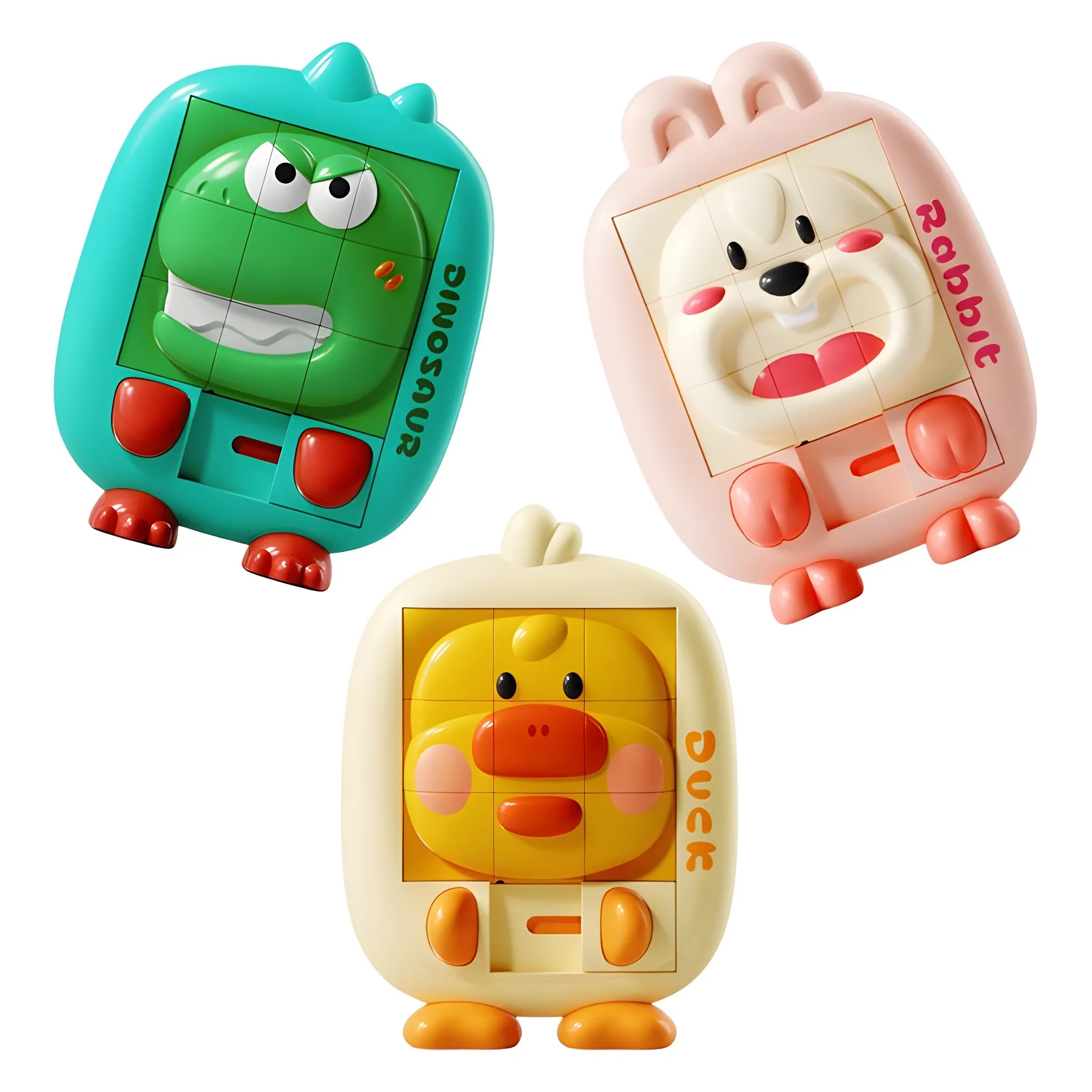 3D Cartoon Dier Huarongdao Kids Hand Oog Coördinatie Cartoon Dinosaurus Glijdende Puzzel Speelgoed
