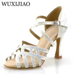 WUXIJIAO-Diamond Studded Latin Dance Shoes for Women, High-heeled Soft Soled Shoes, Professional Sandals