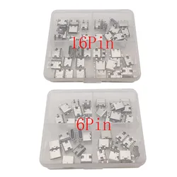 40Pcs USB Type-C 6Pin 16Pin Female Jack Connector Placement SMD DIP Type C Jack Socket for Phone and Digital Product Repair Kit