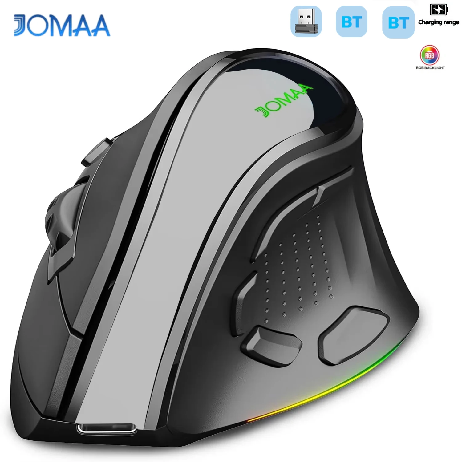 

JOMAA RGB Rechargeable Wireless Ergonomic Mouse,5 Side Buttons,Bluetooth &2.4G Wireless Mice for PC Computer Notebook Laptop