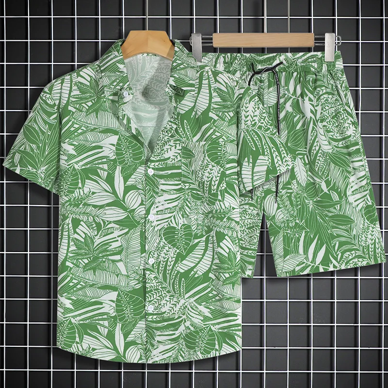 

Youthful seaside beach calligraphy plants 3D Print shirt +Shorts Short Sleeve Flip collar shirts half pants Two Piece Set