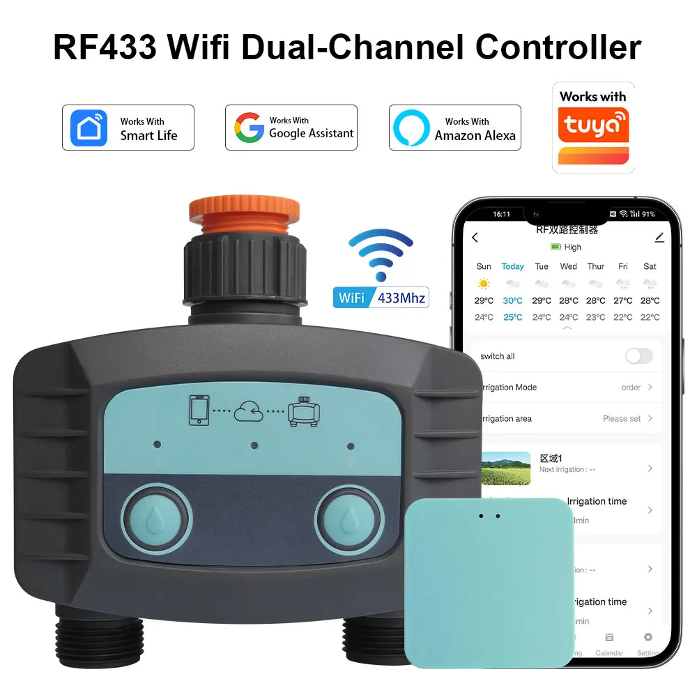 

Умный контроллер полива для газонов Tuya, таймер для ирригационной системы, беспроводной таймер полива для использования на улице, совместим с Tuya.