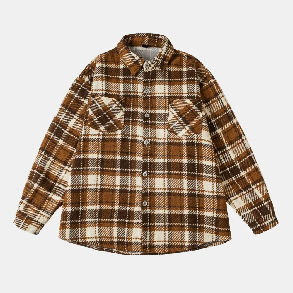 

Retro Plaid Women's Blouses on Deals Spring Casual Loose Long Sleeve Top Unisex High Quality Shirt Vintage Style Female Clot