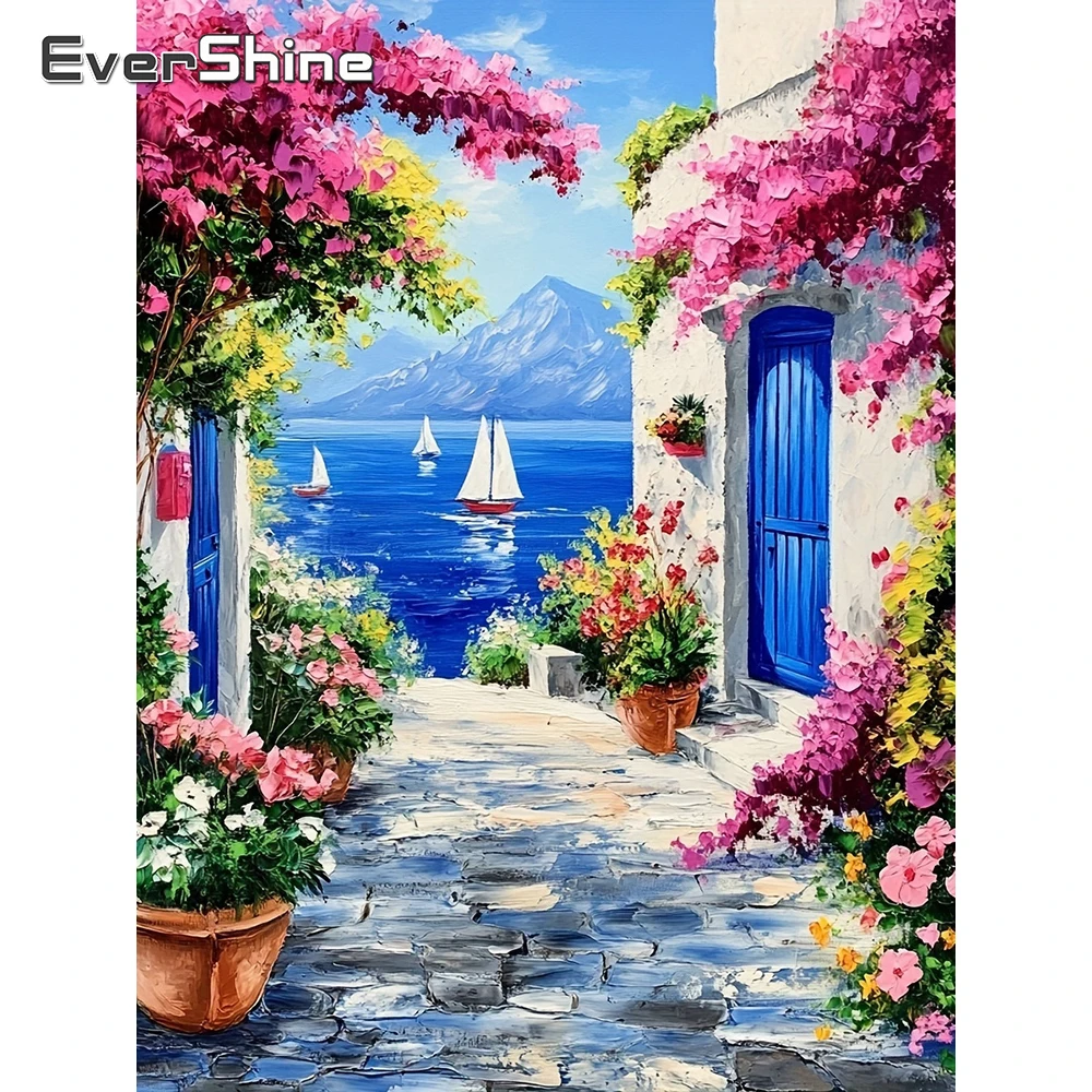 Evershine Voll-Diamant-Stickerei Küstenlandschaft 5D Gemälde Blumen-Strass-Bild Mosaik Boot Handgemachtes Geschenk