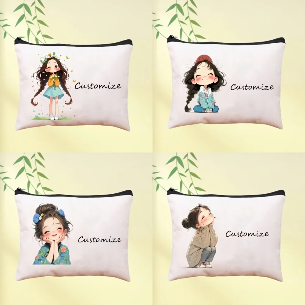 Customizable Vintage Cute Patterned Makeup Bags-Featuring Retro Floral And Casual Illustrations, Made from Durable Polyester