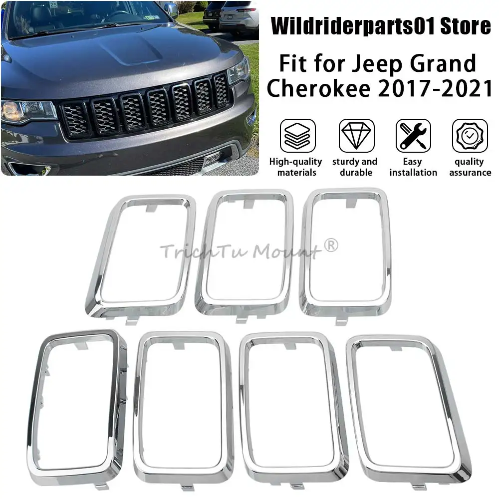 

7PCS/Set Car Accessories Chrome/Vivid Black Front Grille Grill Inserted Ring Trim ABS Plastic For Jeep Grand Cherokee 2017-2021