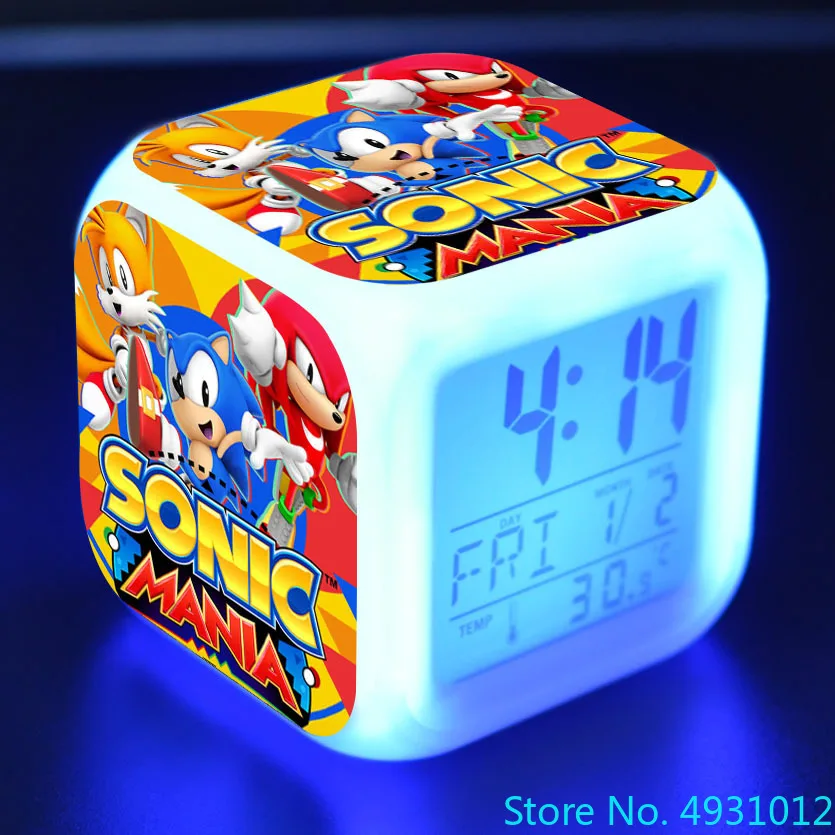 

8x8x8cm Anime Sonic Figure Model LED Clock Alarm 7Colorful Touch Light Desk Watch Figurine Hedgehog Toys for Children Gift