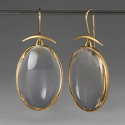 Exquisite Round Grey Stone Earrings Classic Vintage Gold Color Metal Geometry Wedding Dangle Earrings for Women Jewelry