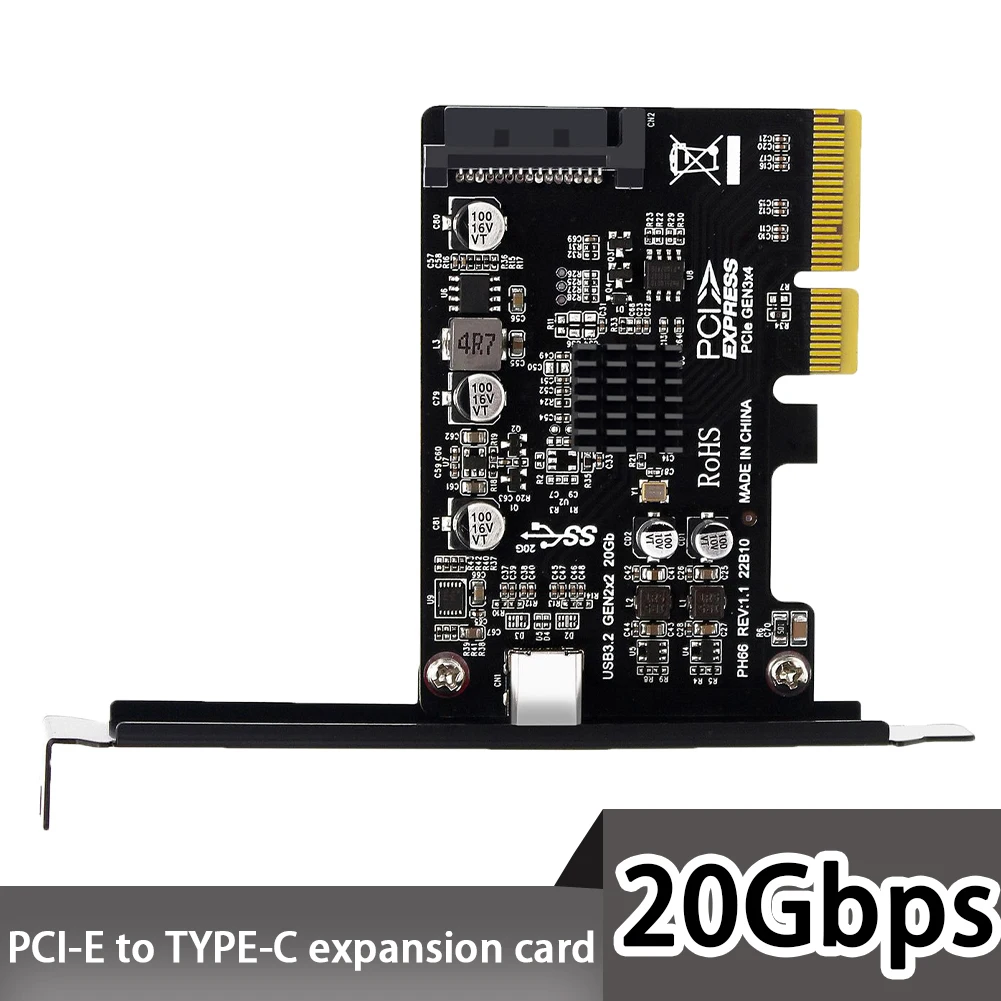 

USB 3.1 PCIE Raiser Card Dual Reversible USB 3.1 Gen 2 Type-C Ports PCI-E PCI Express X4 SATA 15Pin Connector 20Gbps Add On Card