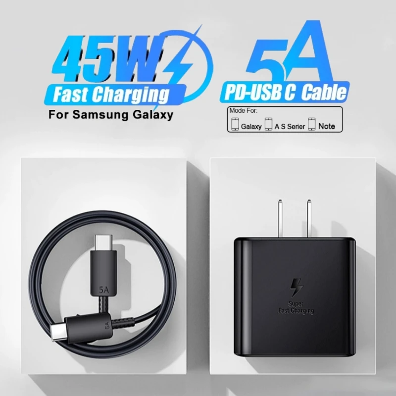 PD45W USB C Charger For Samsung Galaxy S24 S23 S22 S21 S20 Ultra S10 Plus FE Super Fast Charging Type C Charge Cable Accessories
