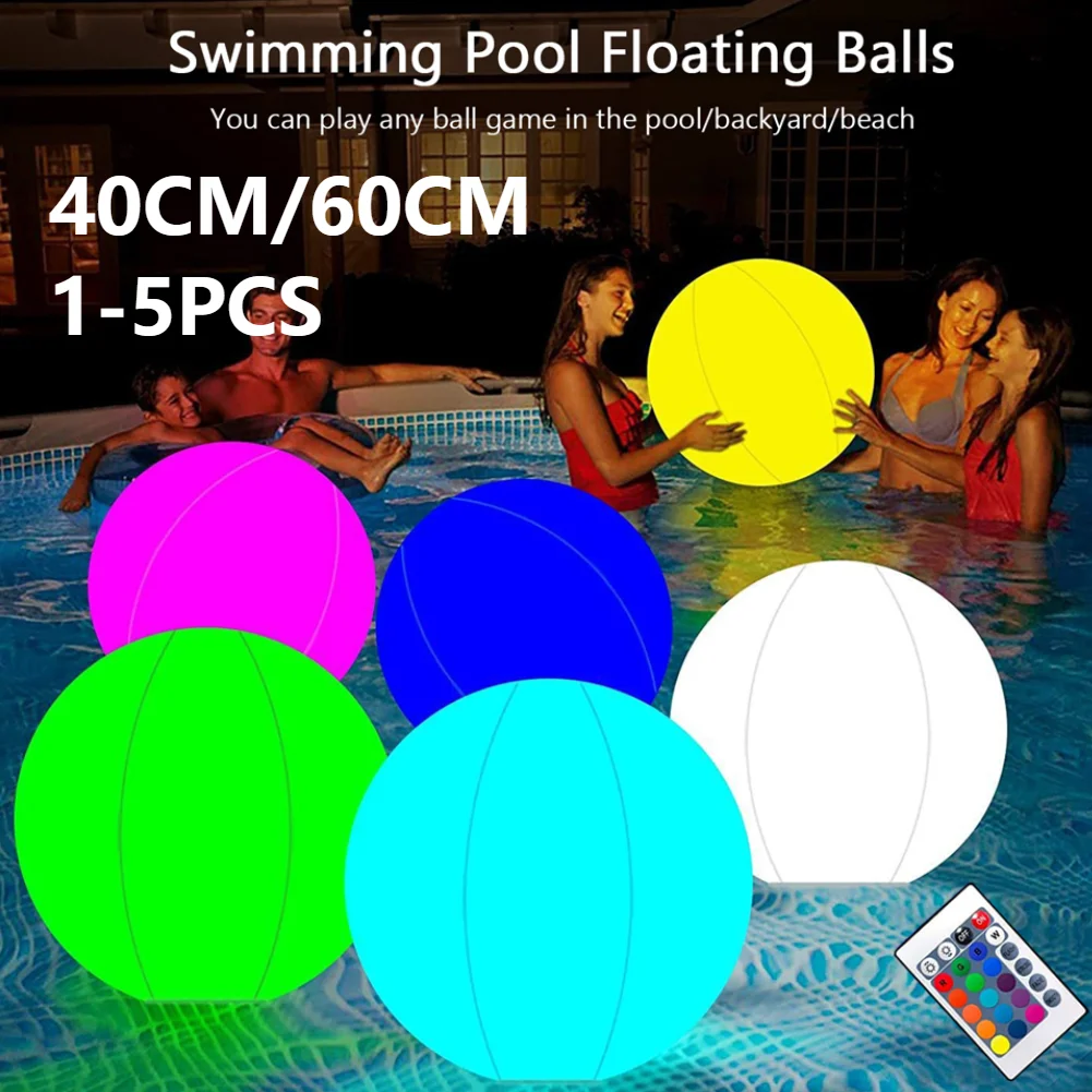 1-5Pcs LED Remote Control Glowing Ball Light IP68 waterproof Pool Floating Lamp16 Color Inflatable Beach Ball DIAMETER 60CM/40CM