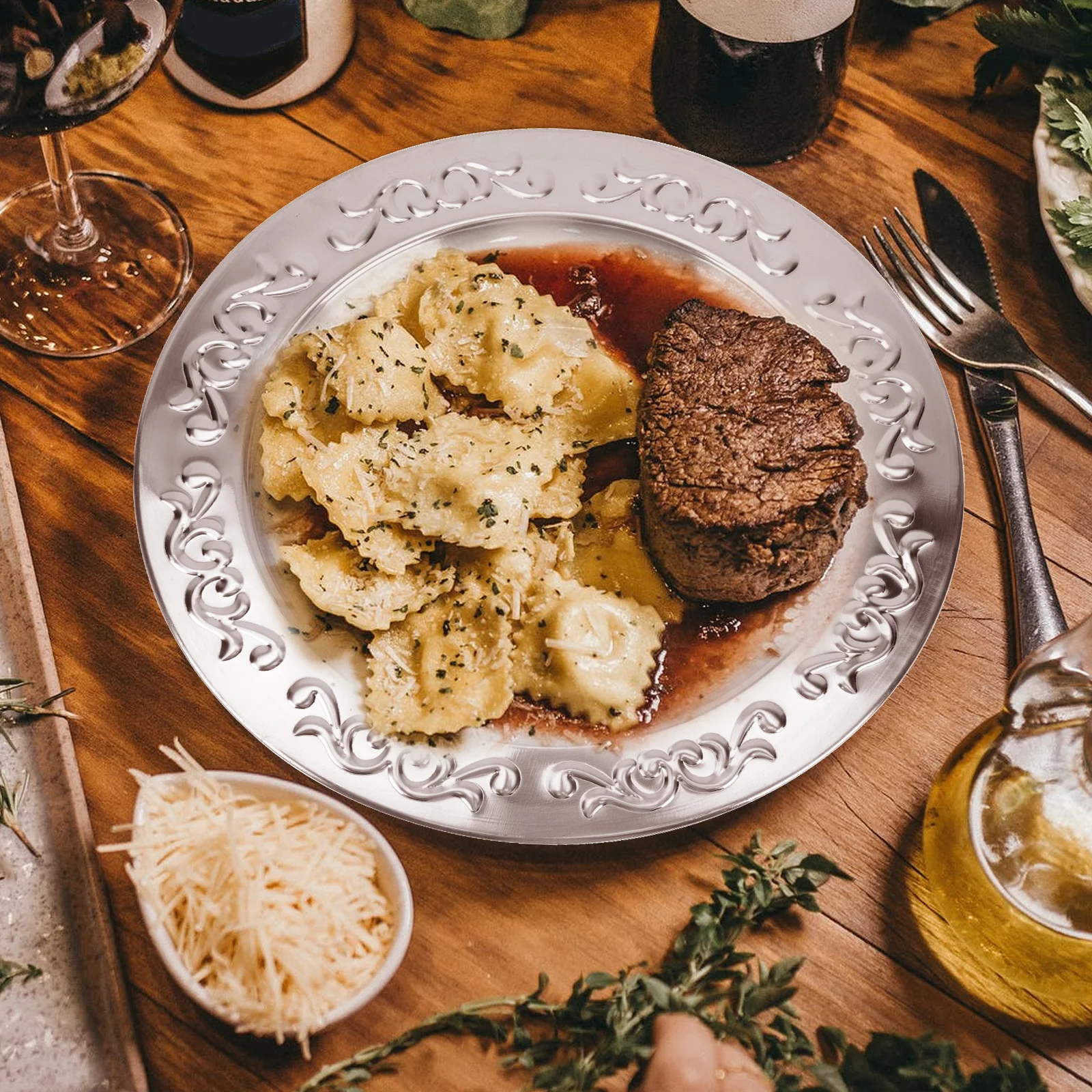 

1Pcs Stainless Steel Steak Plate Modern Design Food Serving Round Dish Fruit Lobster Party Household Tableware