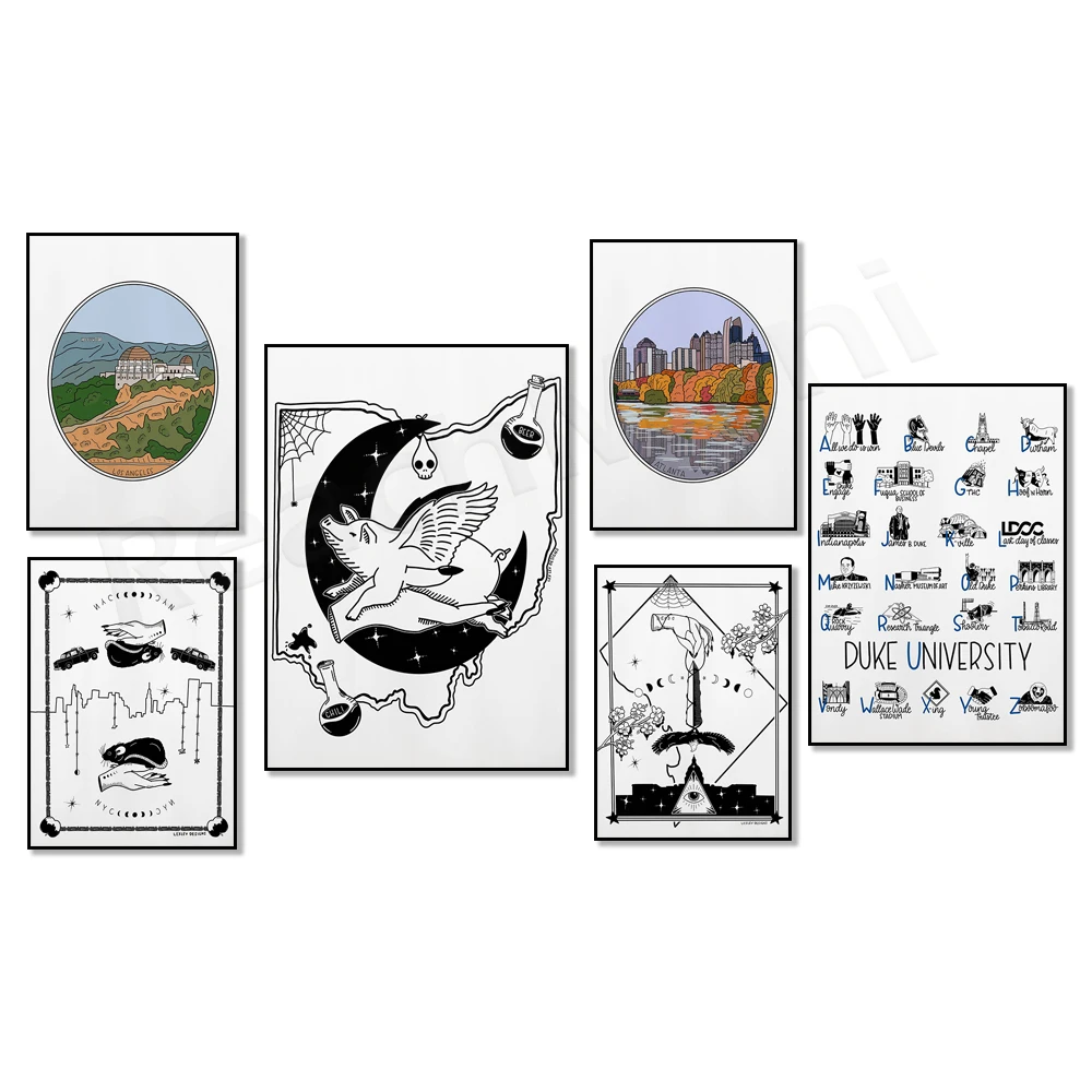 أوهايو، مدينة نيويورك، DC Witch Astro Art، طباعة أبجدية جامعة Duke، مدينة نيويورك، لوس أنجلوس، ملصق أيقونة مدينة أتلانتا #4