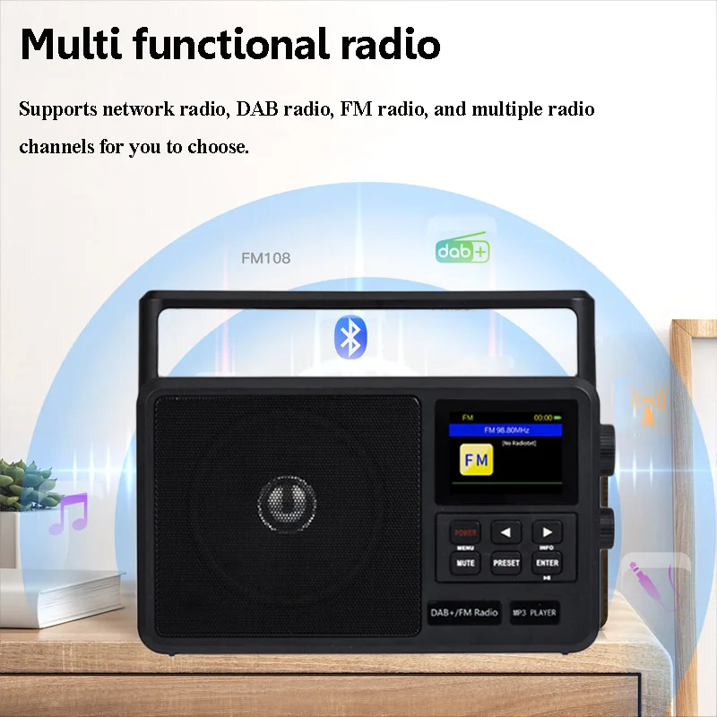 Portable Internet Radio Best Reception FM DAB+ Radios Wireless Bluetooth Speaker with LCD Screen Support Alarm Clock Sleep Timer