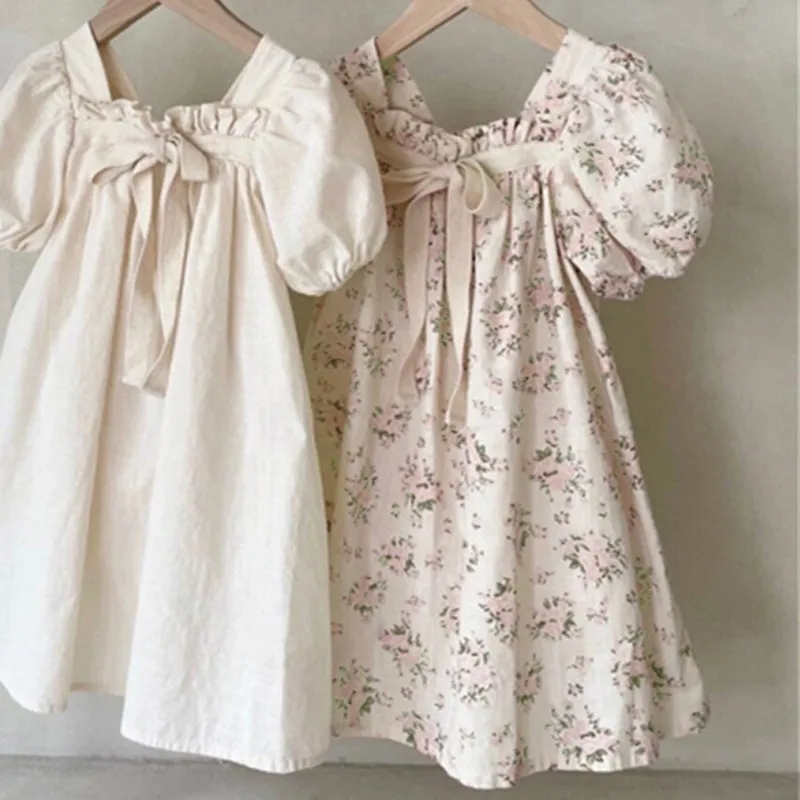 BOBOTCNUNU 2024 New Fashion Kids Girls Short Sleeve Spring Autumn Dress Cotton Children Cute Casual Floral Vestido Outfits