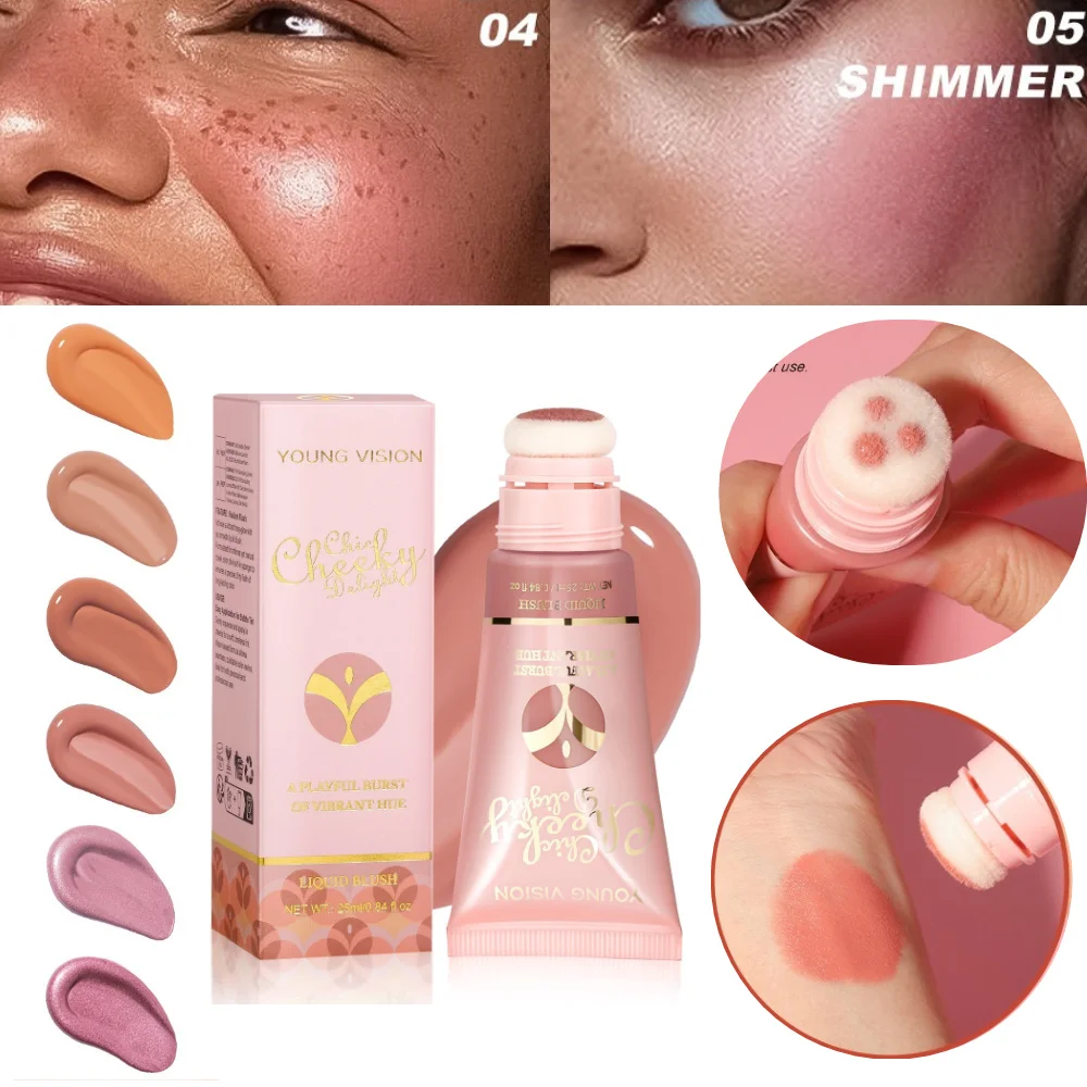 Colorete en polvo con cabezal de cepillo prensado de 25ml con bloqueo de color duradero, líquido de color delicado, sedoso, suave e resistente al agua