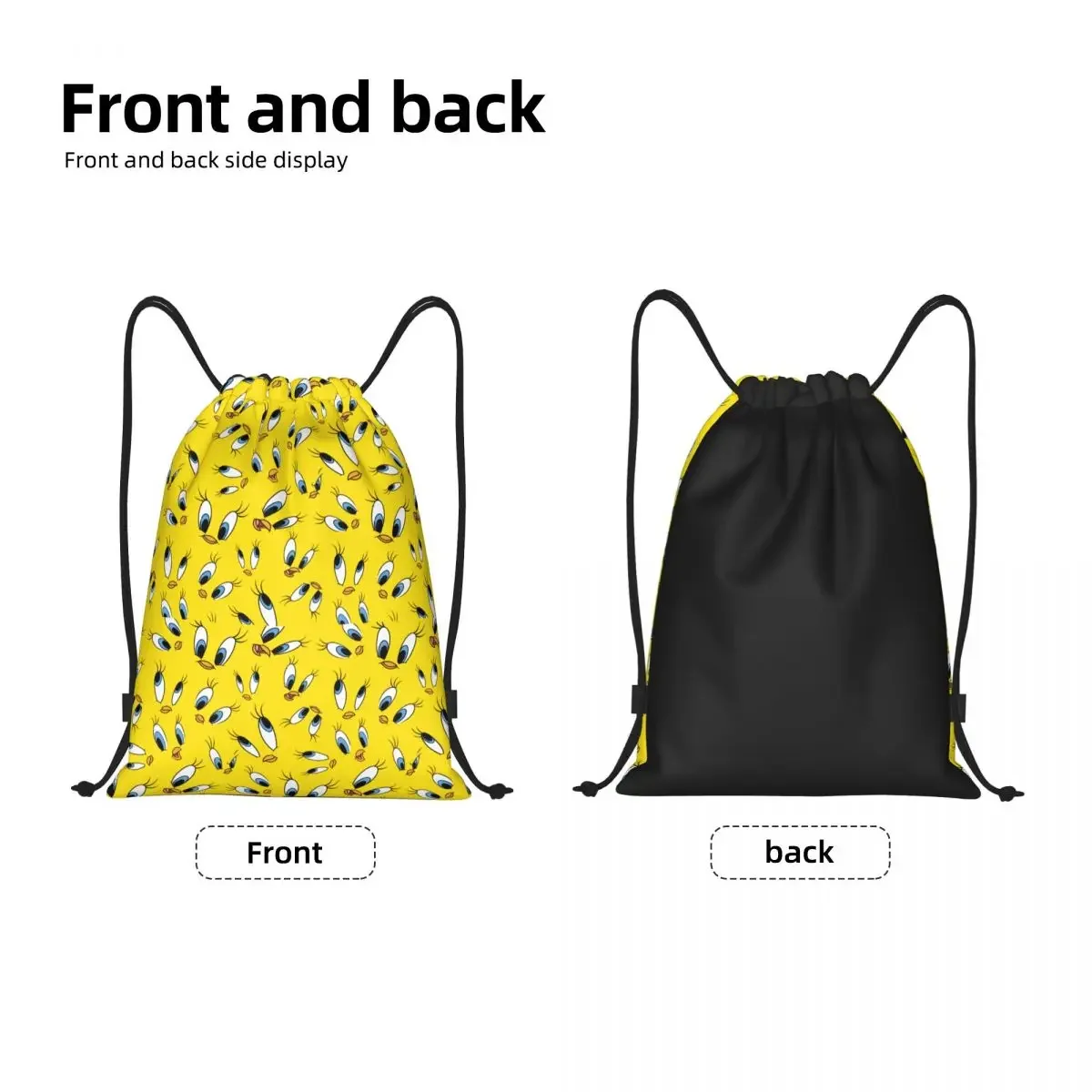 Custom Tweetys Cartoon Animation Yellow Bird Drawstring Backpack Women Men Sport Gym Sackpack Foldable Shopping Bag Sack