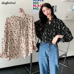 5XL Blouses Women Floral Casual Summer Puff Sleeve Chic Fashion Basic Streetwear Sweet Stand Collar Ulzzang New Elegant Female