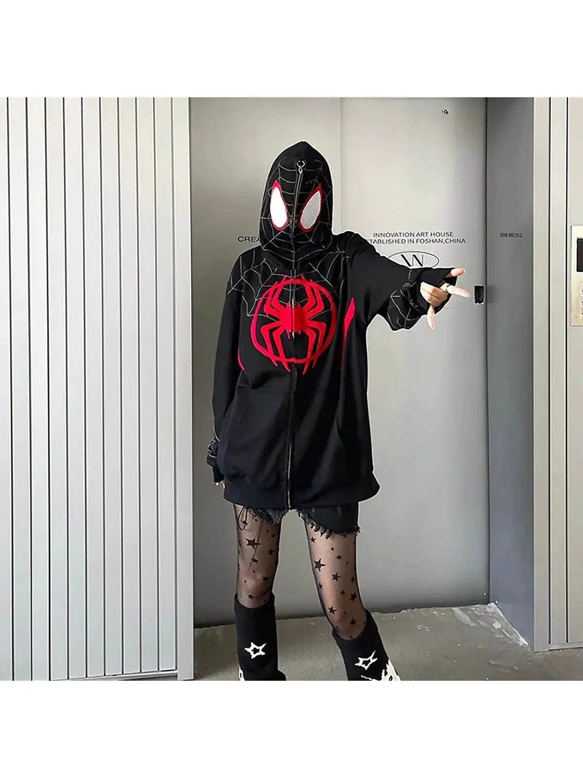 

Женская толстовка на молнии Y2K, повседневная свободная толстовка, большие прямые брюки, восьмиteen, другие брюки, другой материал 00%