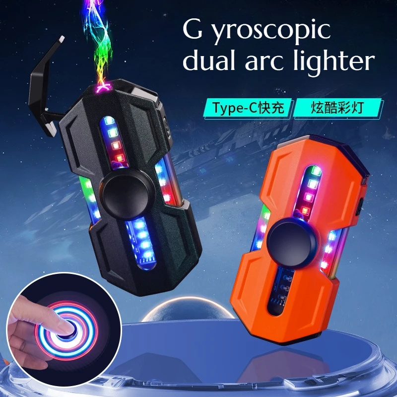 

Windproof Metal Lighter with Creative Design Men Featuring Cool LED Lights Dual Electric Arcs Rechargeable Cigarette Lighter