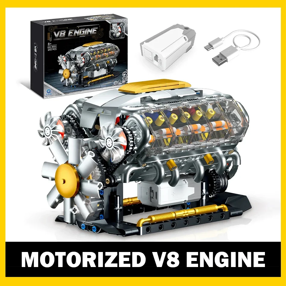 التقنية بمحركات V8 محرك نموذج الطوب لعب للطفل هدية 692 قطعة محرك السيارة الكهربائية مجموعة مكعبات بناء السيارة الخارقة #1