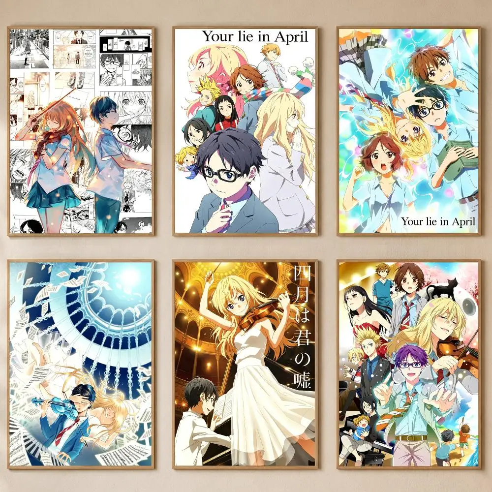 Anime Your Lie April Music Romance Poster PP Selbstklebend Schlafzimmer Gaming Café/Bar Vintage Ästhetische Dekoration Ideales Geschenk