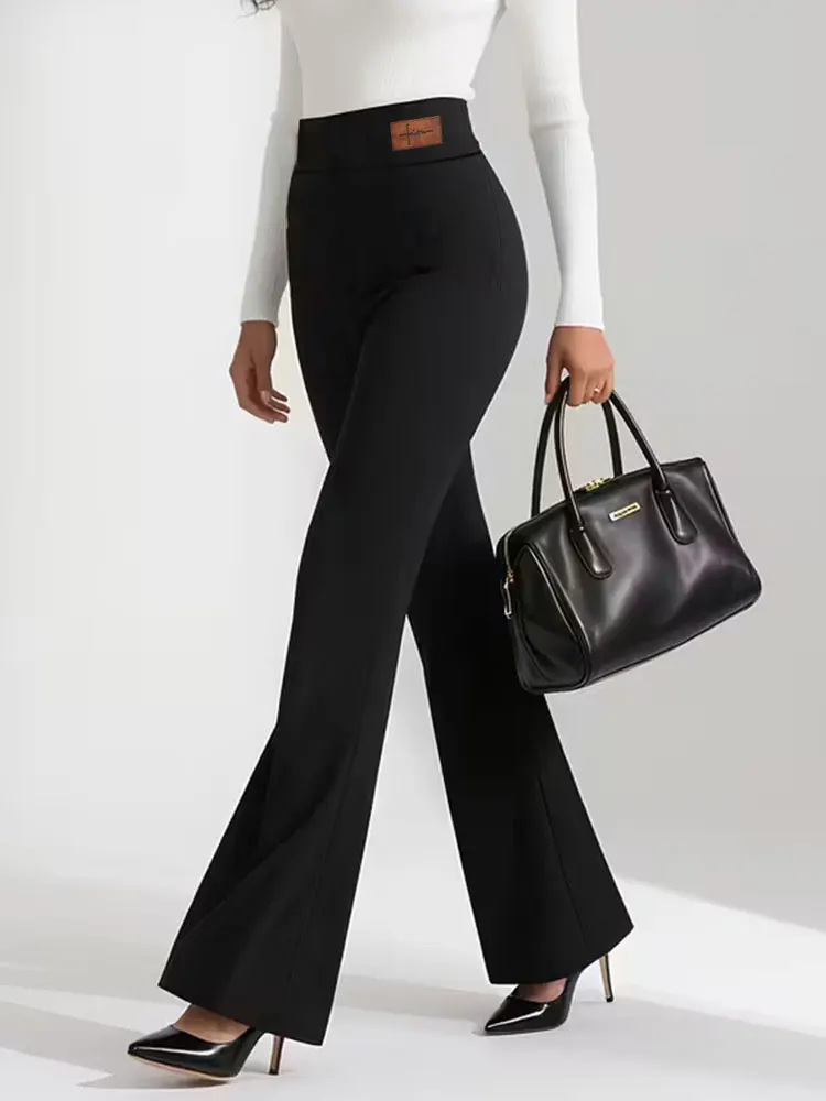 

Женские эластичные черные облегающие широкие брюки с высокой талией и микрорасклешенным дизайном, новые длинные брюки весна/лето, брюки и капри