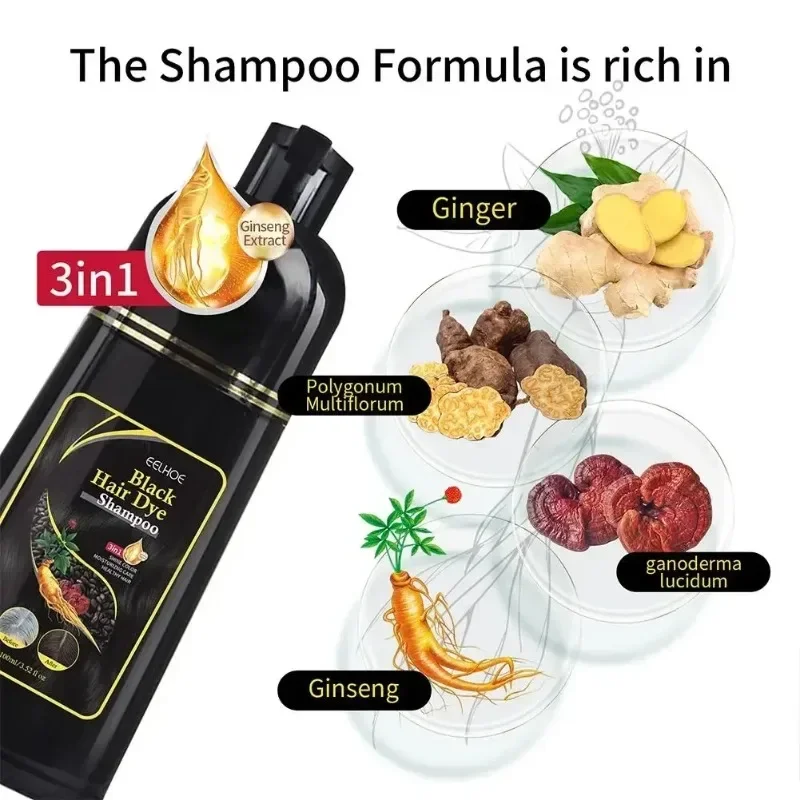 100ml Natural Herbal Hair Dye Shampoo 3 in 1 Hair Color Shampoo for Gary Hair Dark Brown Black for Women & Men Grey Coverage