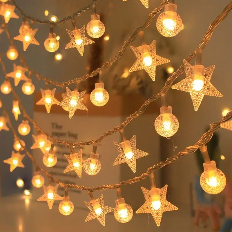 1.5m-50m Star Snowflakes Ball String Lights Outdoor Garland Fairy Lights Christmas Decoration Party New Year Home Holiday Decor