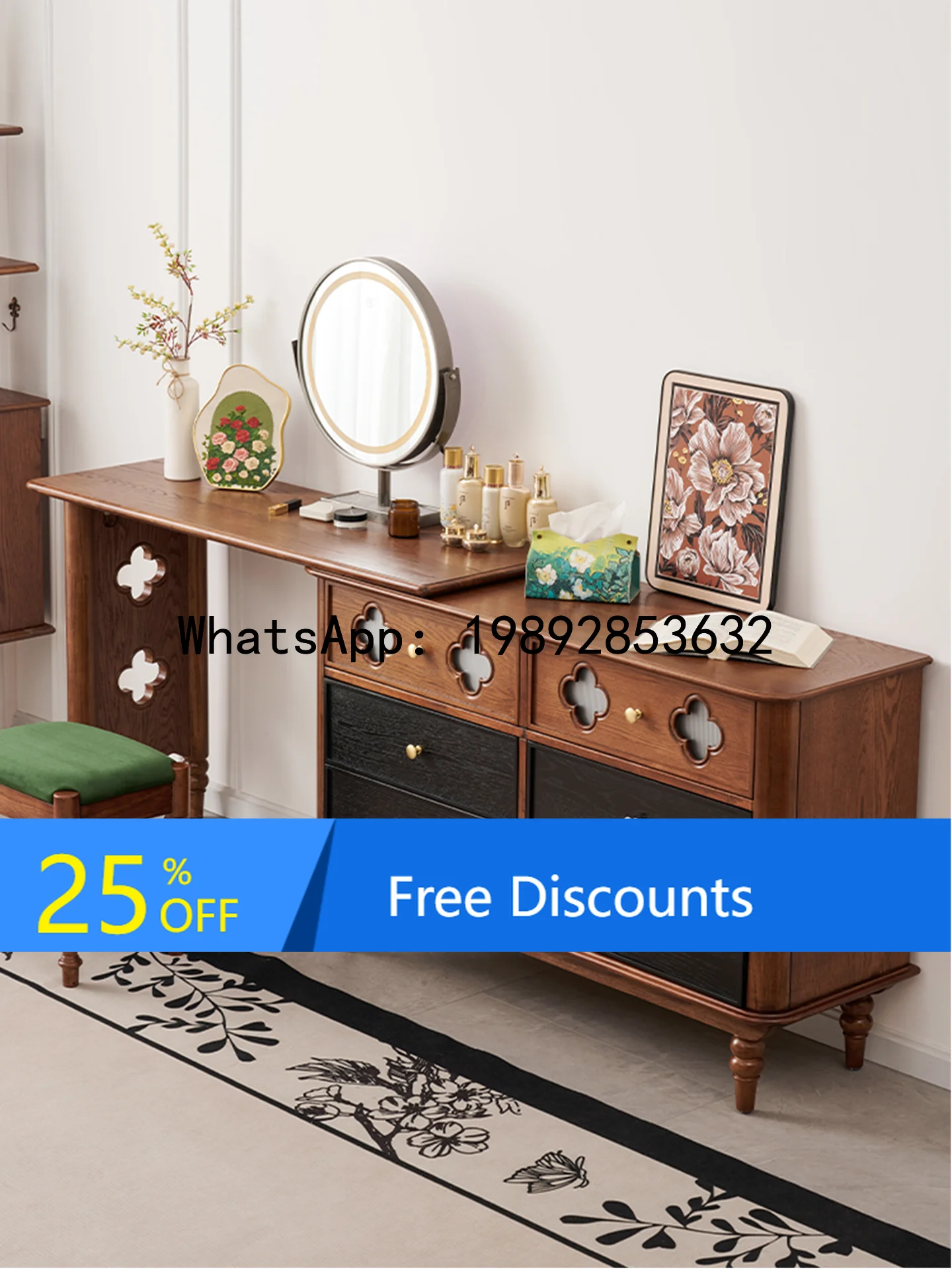 

LYY French Retro Pure Solid Wood Six-Drawer Cabinet Dressing Table Desk Combination Antique Style White Ash Wood Bedroom