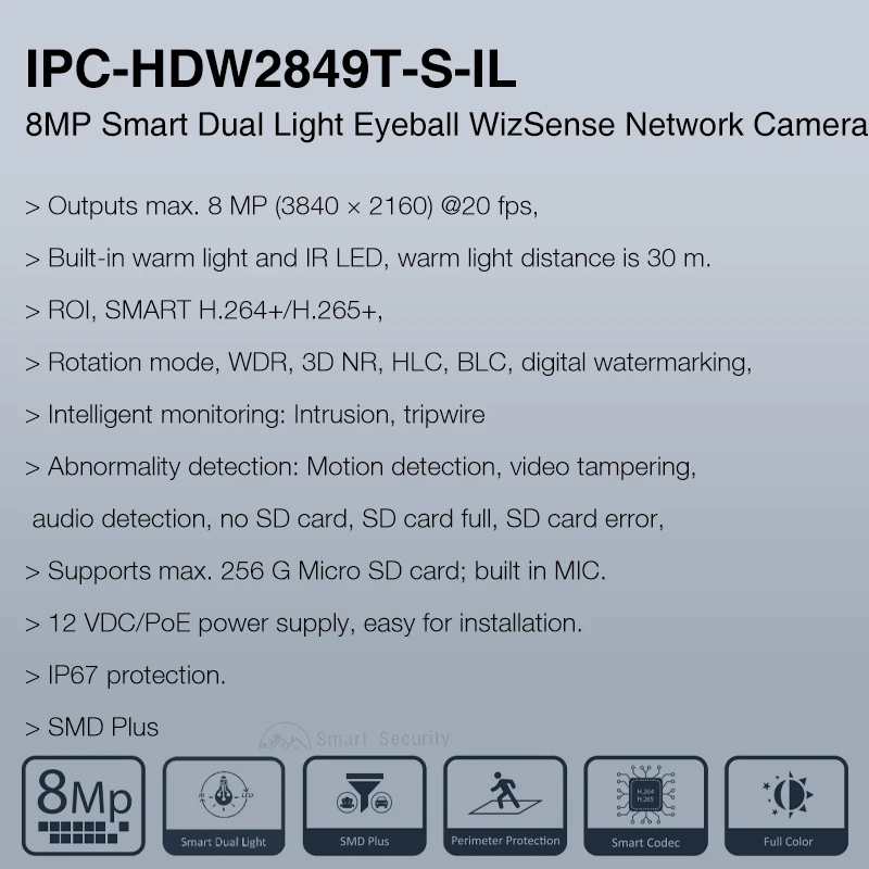 Dahua WizSense-cámara de visión nocturna 4K, dispositivo inteligente de 8MP, luz Dual a todo Color, protección de seguridad perimetral, micrófono,