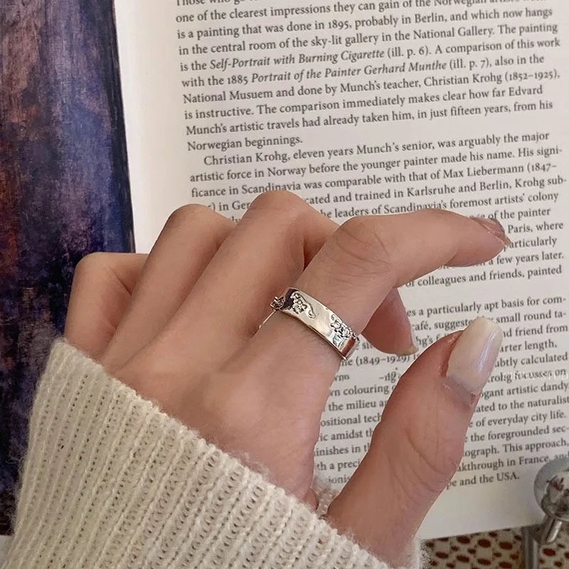 Anillo de apertura de geometría Irregular para mujer y niña, de Plata de Ley 925, ajustable, joyería minimalista con personalidad, regalo de fiesta