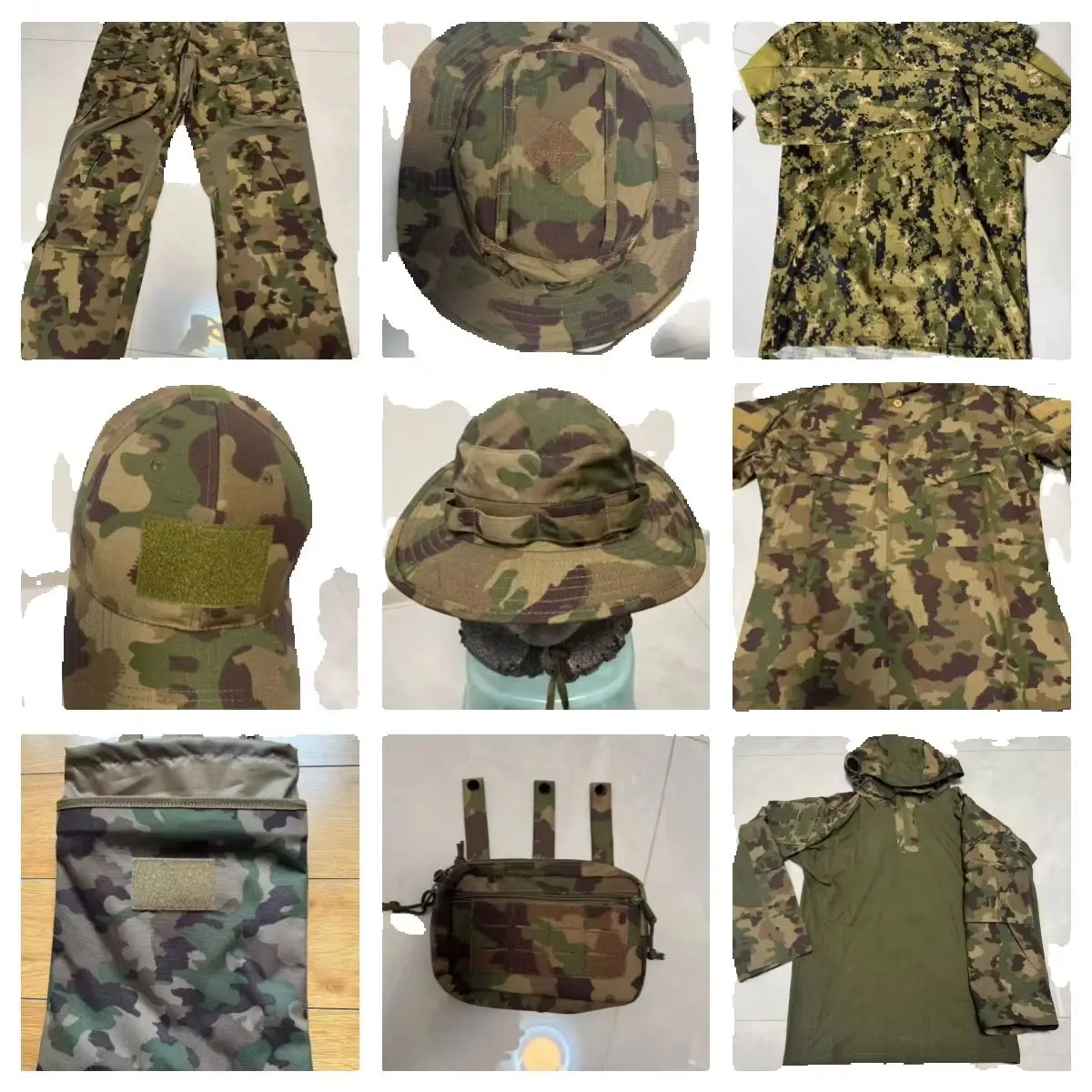 Equipamento tático personalizado TAZ16 Swiss Camouflage Fishmen Bonnie Hat - capa para capacete/ calças G3/ bolsa para carregador/ lenço VS camiseta